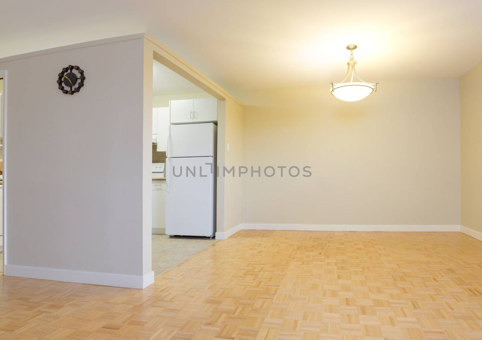 Empty Living Room with kitchen  in a new apartment