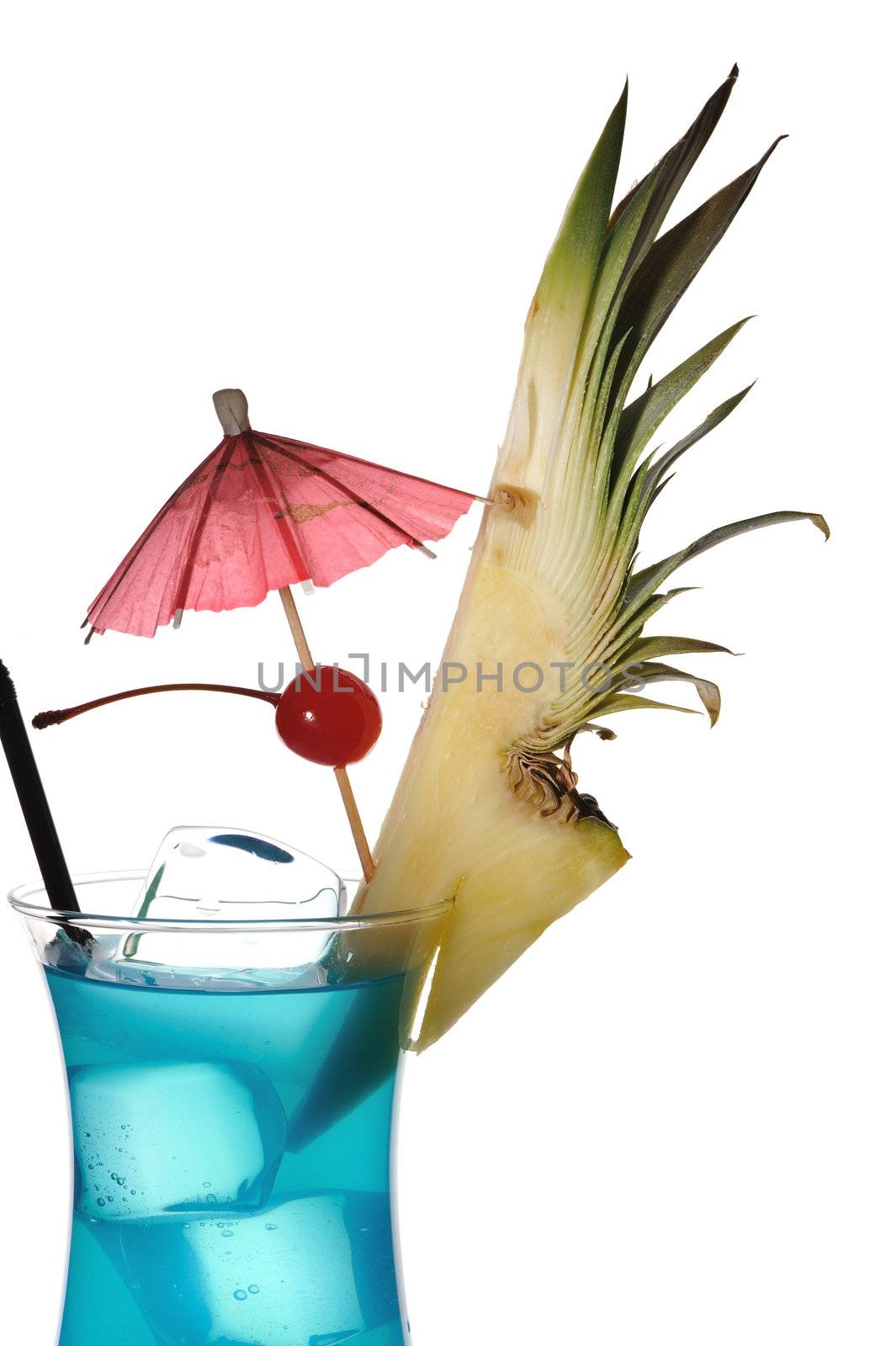 Blue Curacao cocktail isolated on white