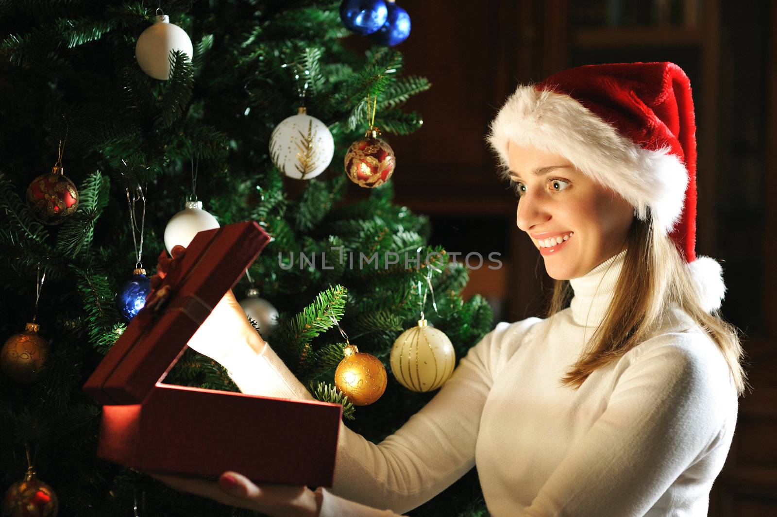 Young woman with Christmas present