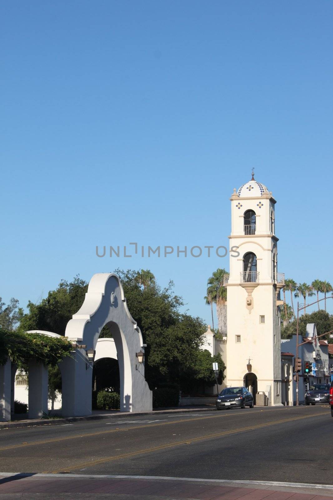 Downtown Ojai with the post office tower.