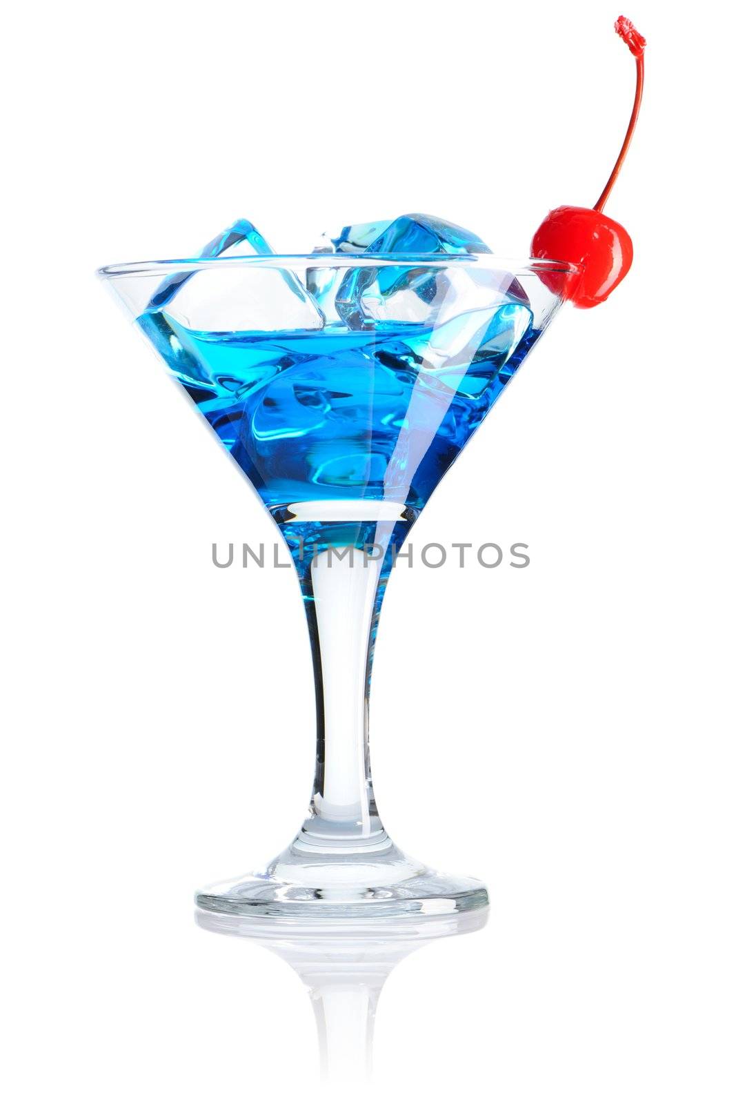 Blue Curacao cocktail isolated on white