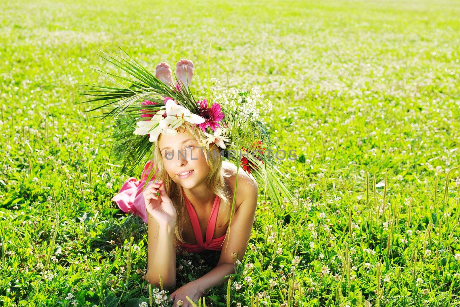 Girl with a wreath made from flowers