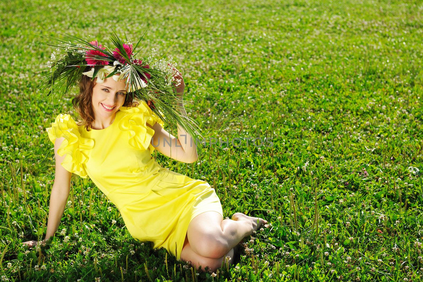 Girl with a wreath made from flowers