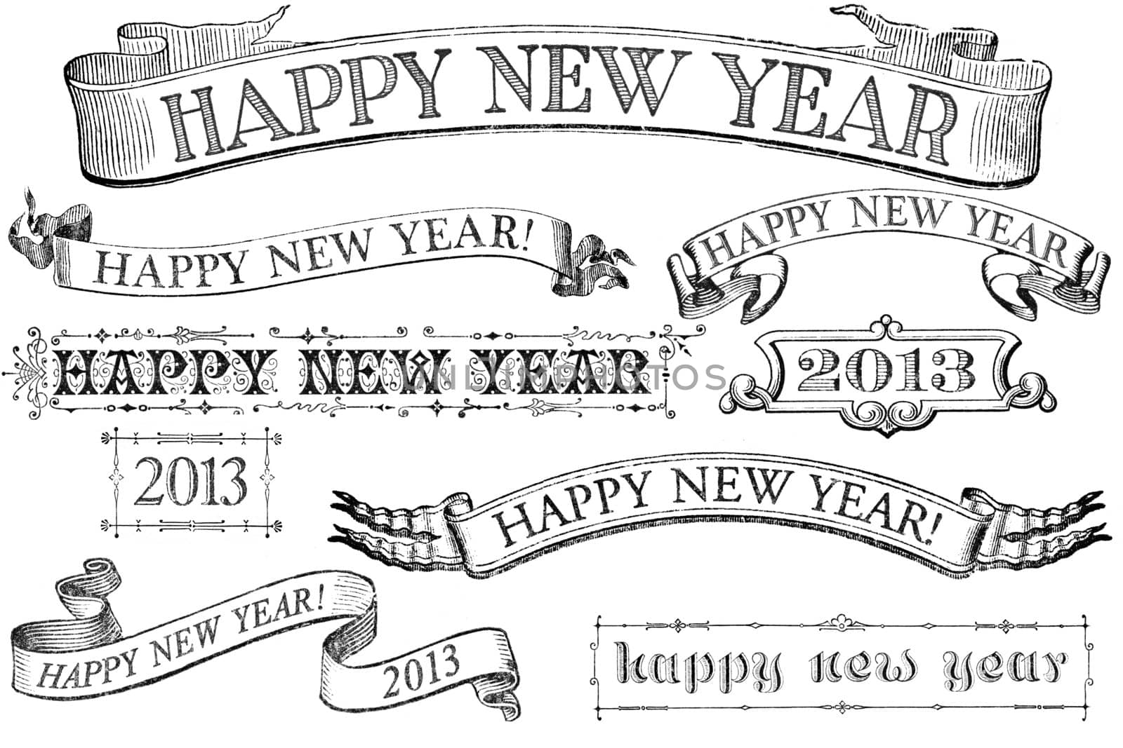 Vintage Style Happy New Year Banners by Em3