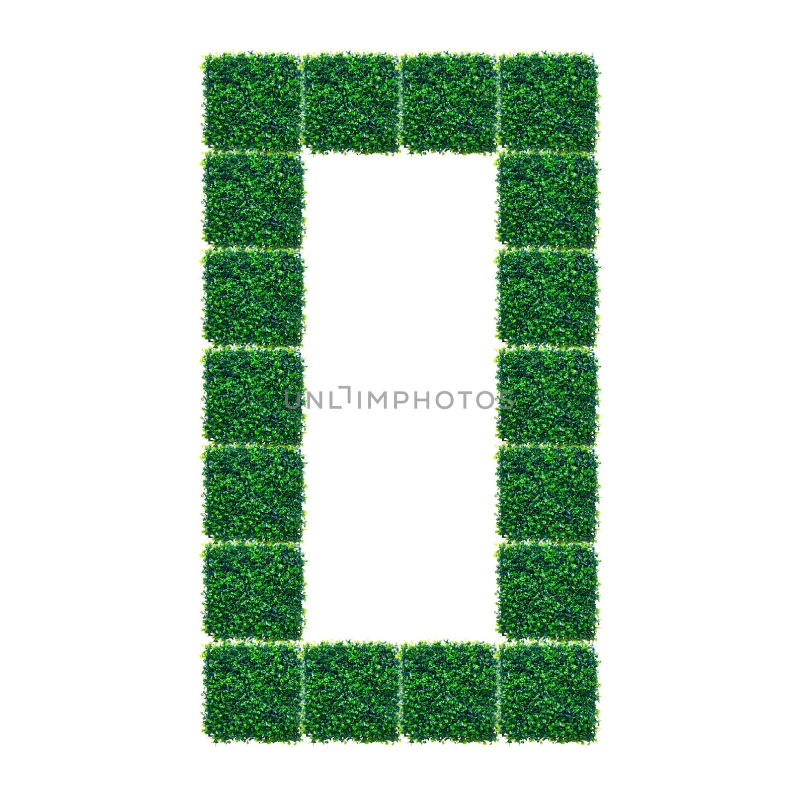 Number Zero made from Artificial Grass on white background.