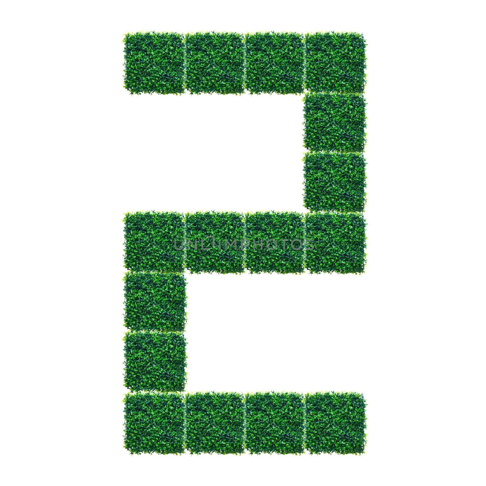 Number Two made from Artificial Grass on white background.