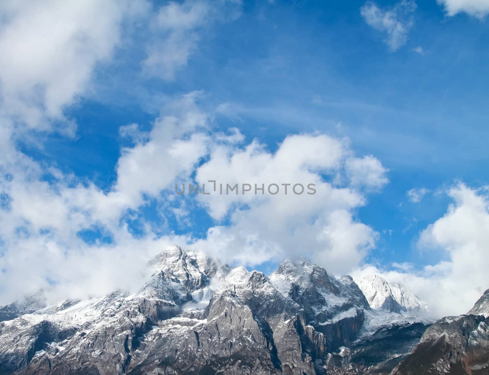 Beautiful landscape snow mountain with blue sky