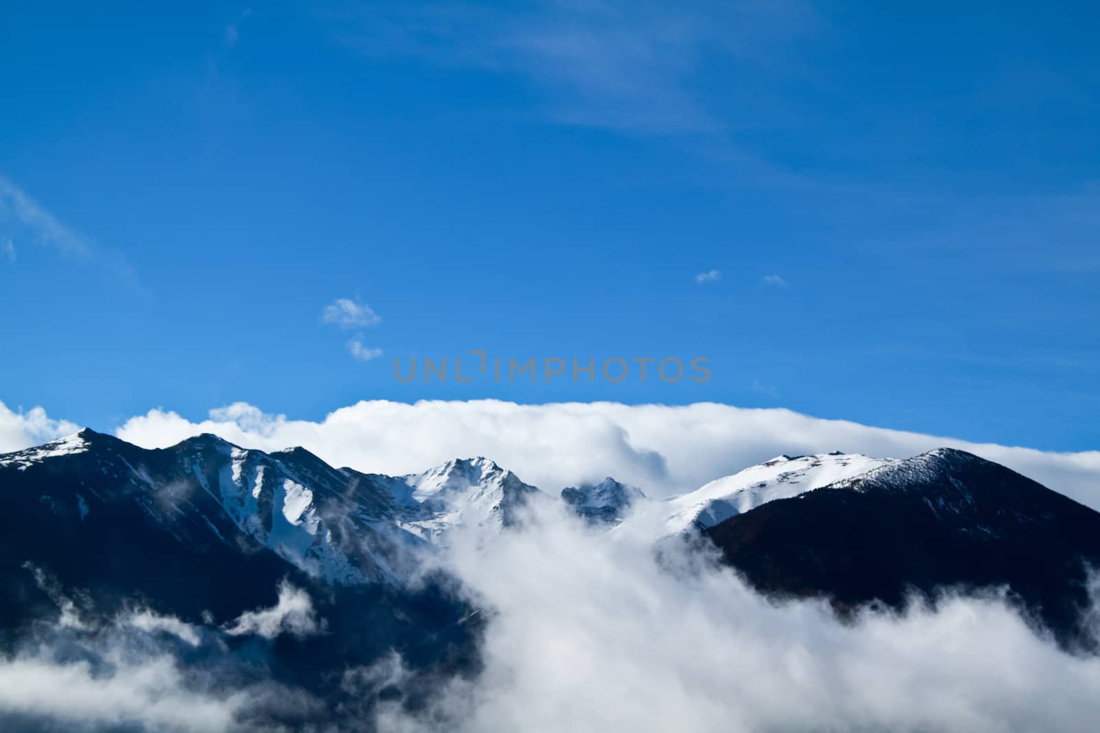 Beautiful landscape snow mountain with blue sky