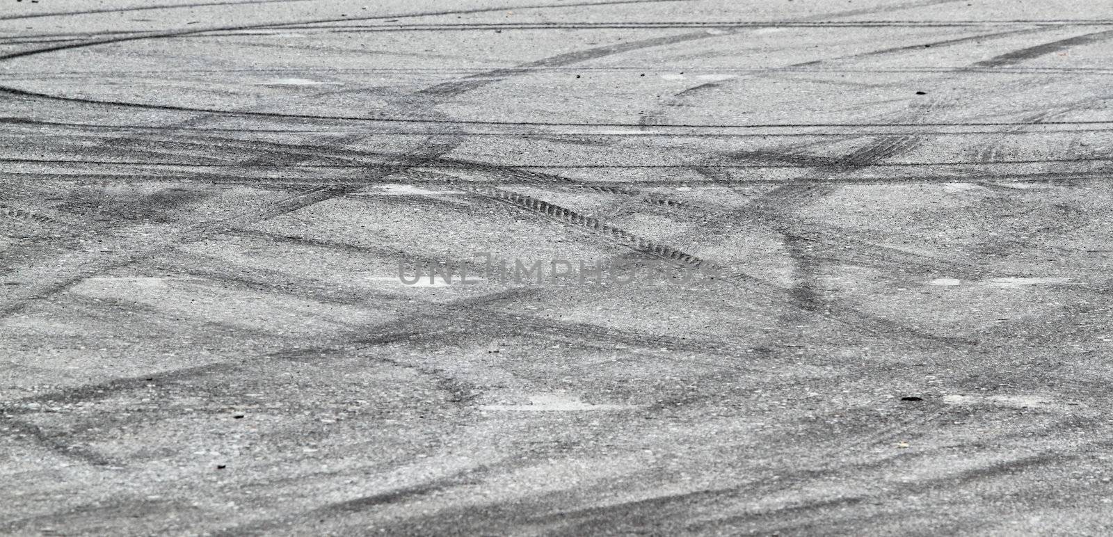 Tire marks on road track