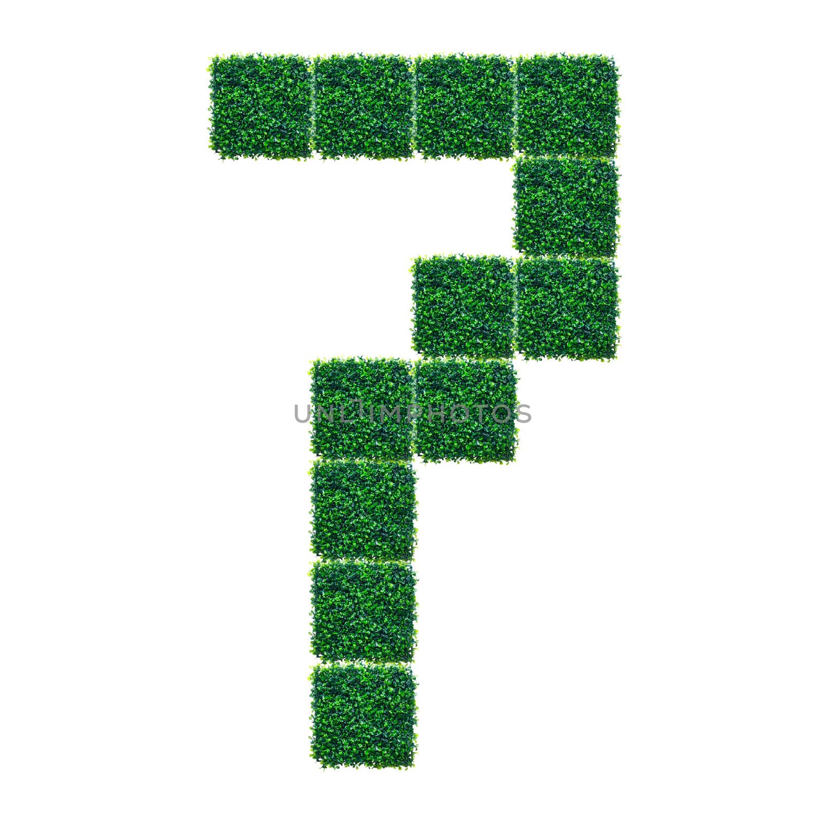 Number Seven made from Artificial Grass on white background.