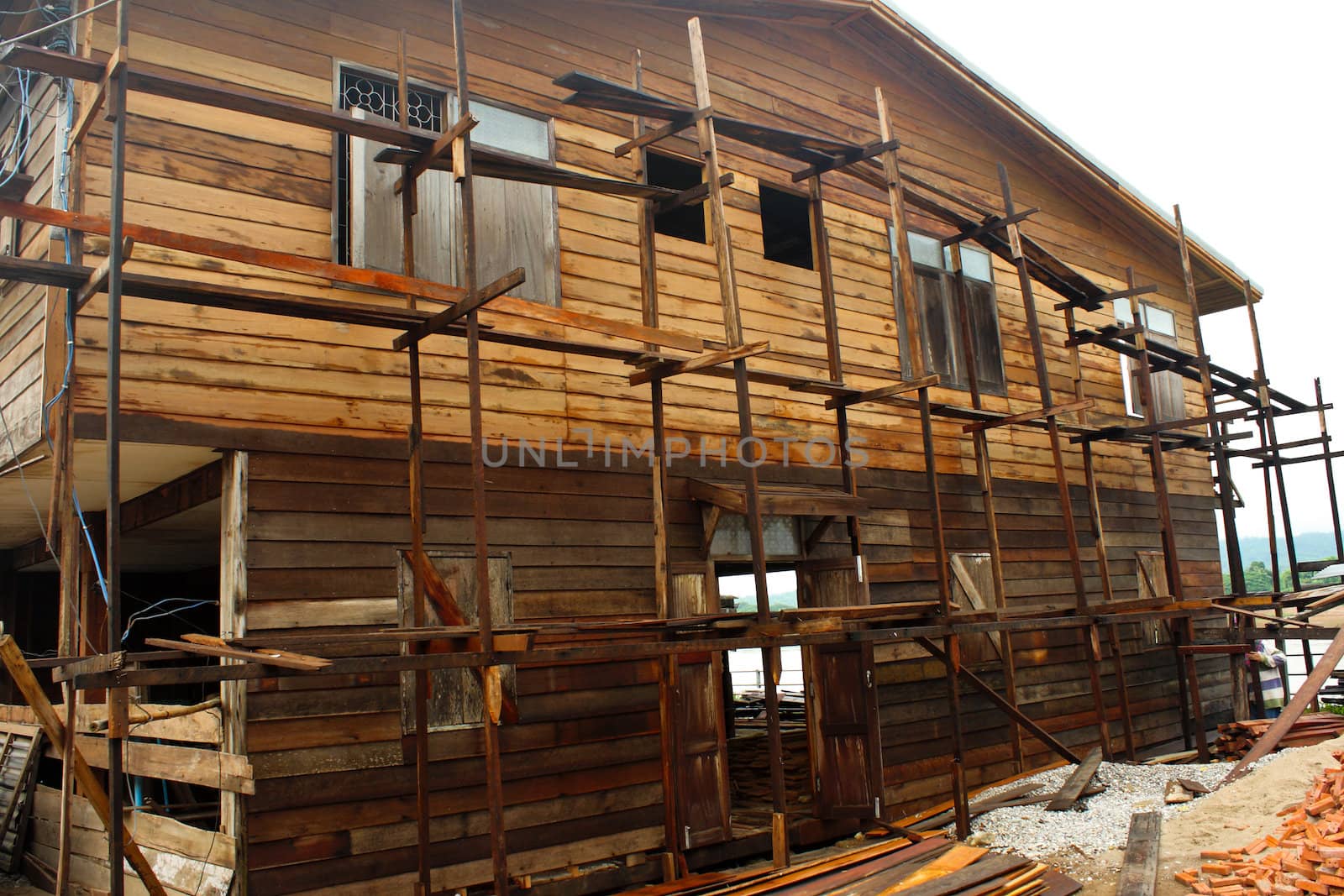 Construction home wood build in Thailand