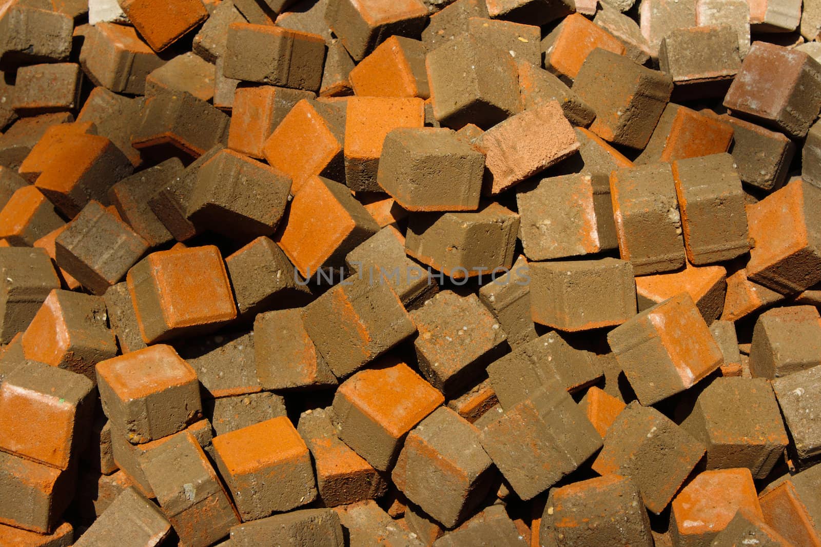 Stack of raw bricks texture