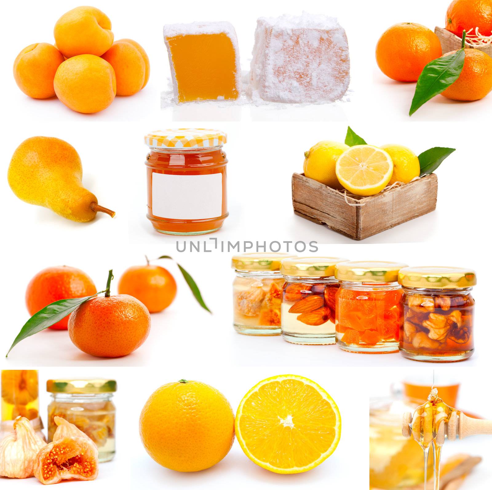 set of fresh fruit with jam
