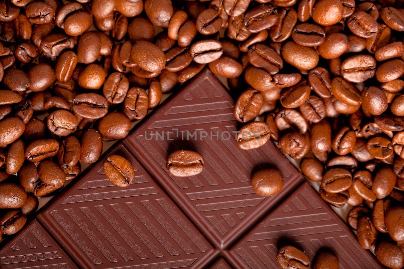 Chocolate with Coffee beans, texture background