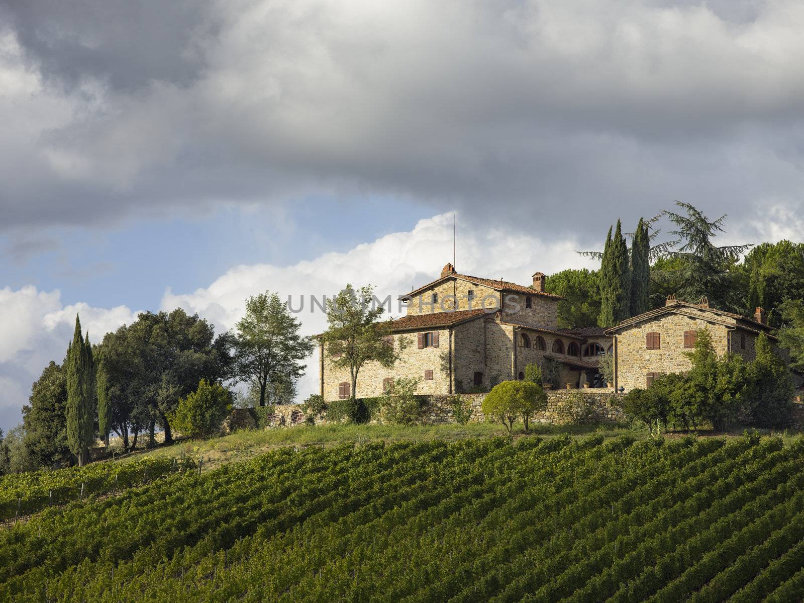 low angle shot of tuscan villa by rusuangela