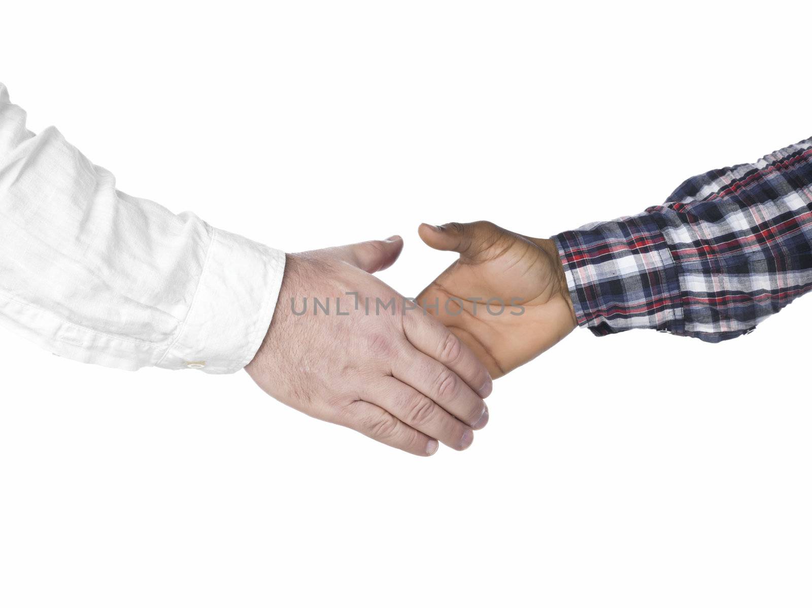 two human hands starting to hand shake by rusuangela