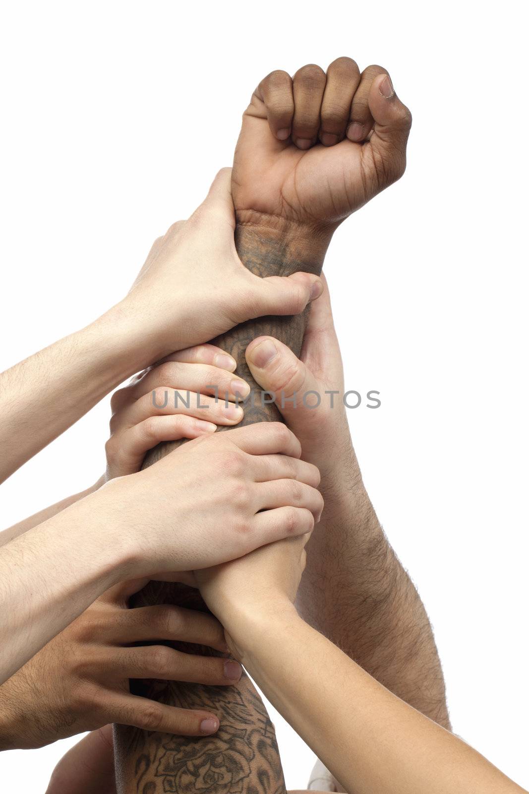 group of business people lifting their hands
