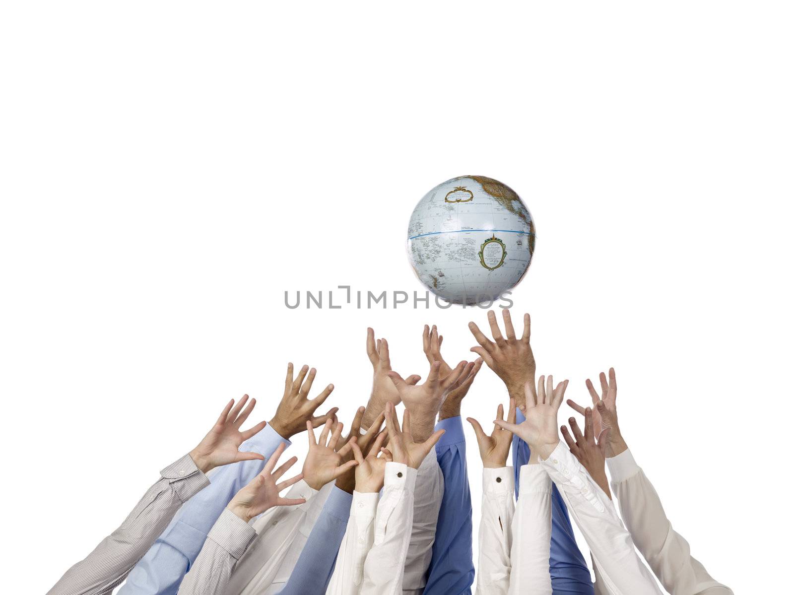 diverse group of hands reaching a globe by rusuangela