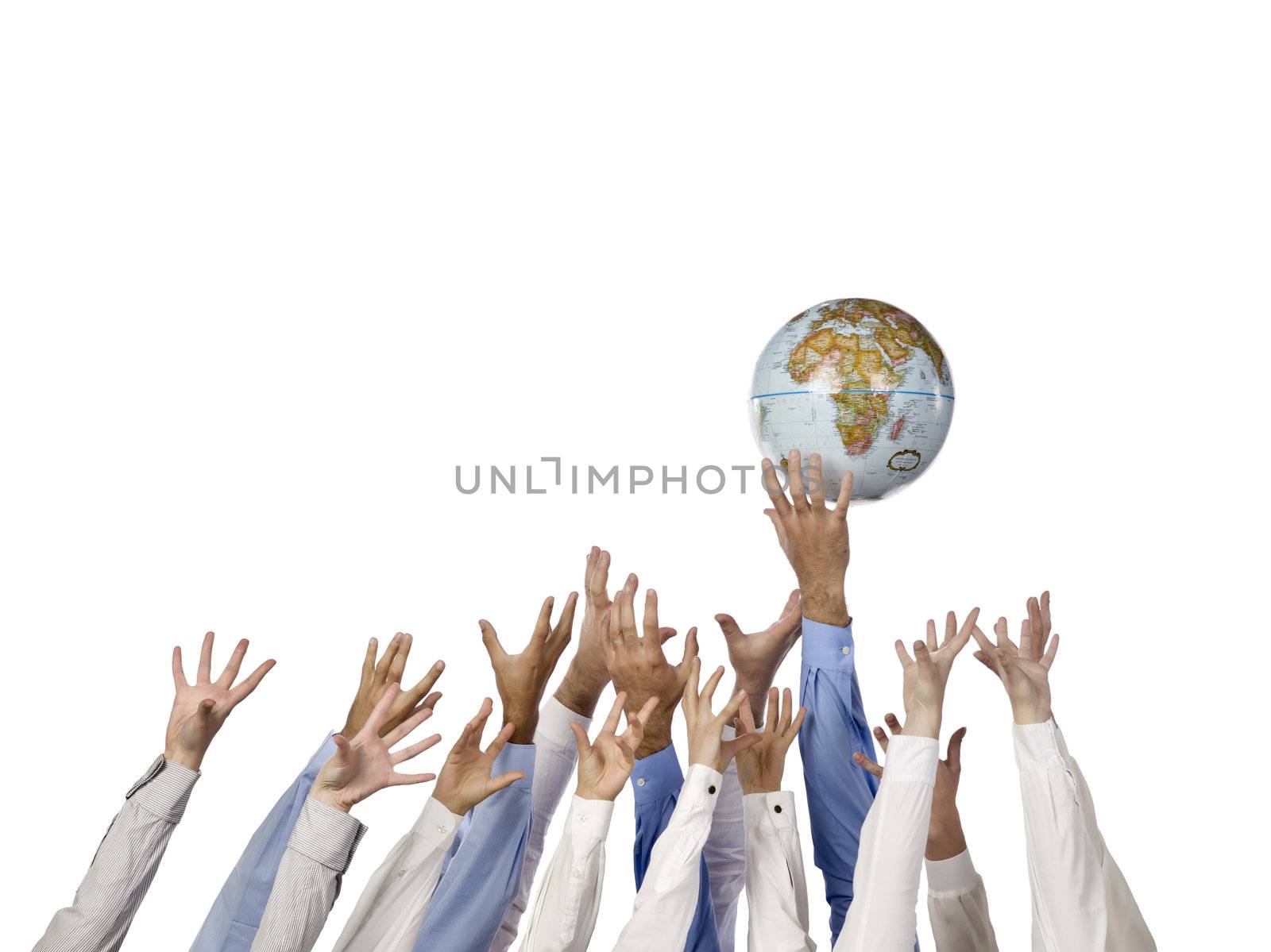 group of hand reaching the globe