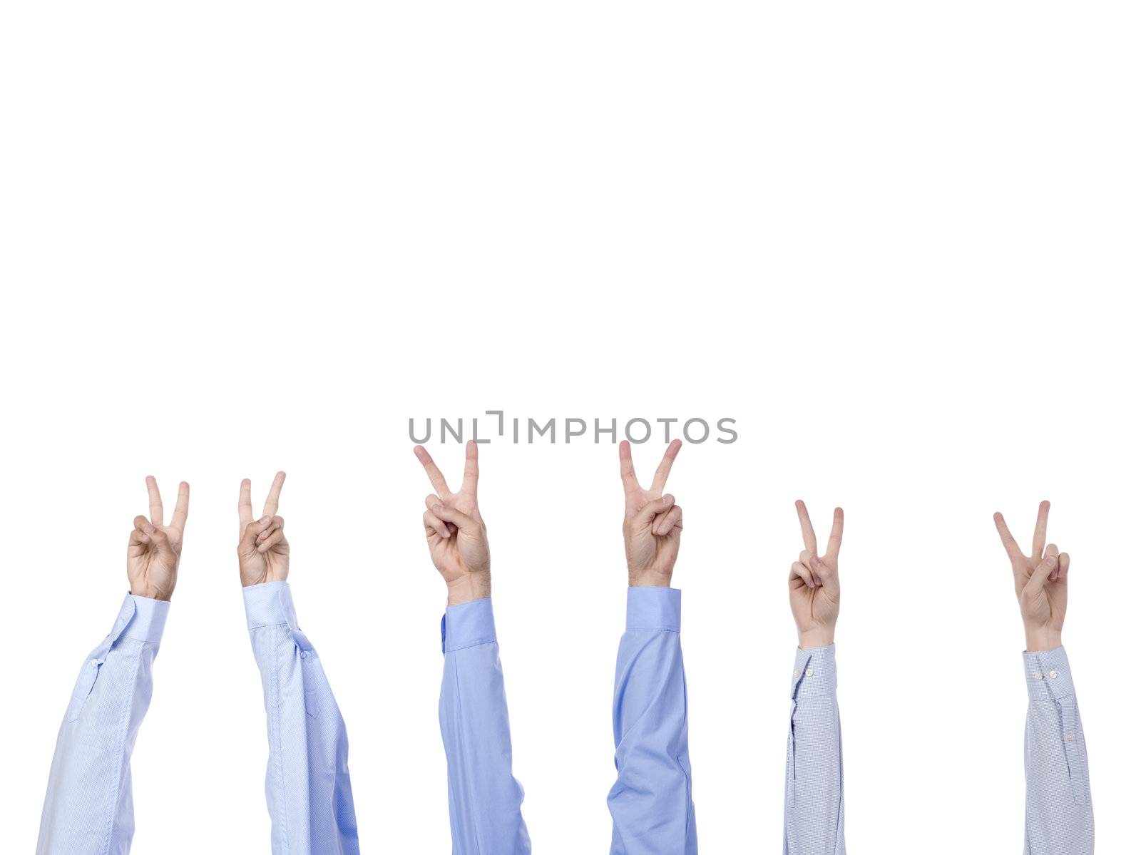 group of hand making a peace gesture by rusuangela