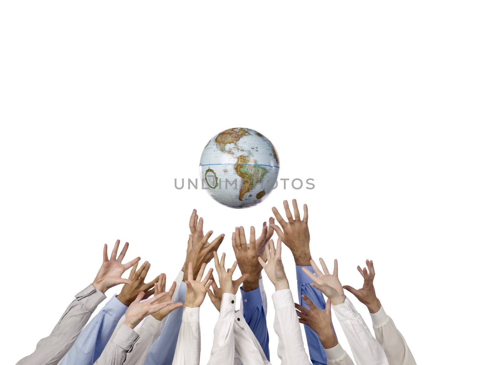 hands trying to reach the globe