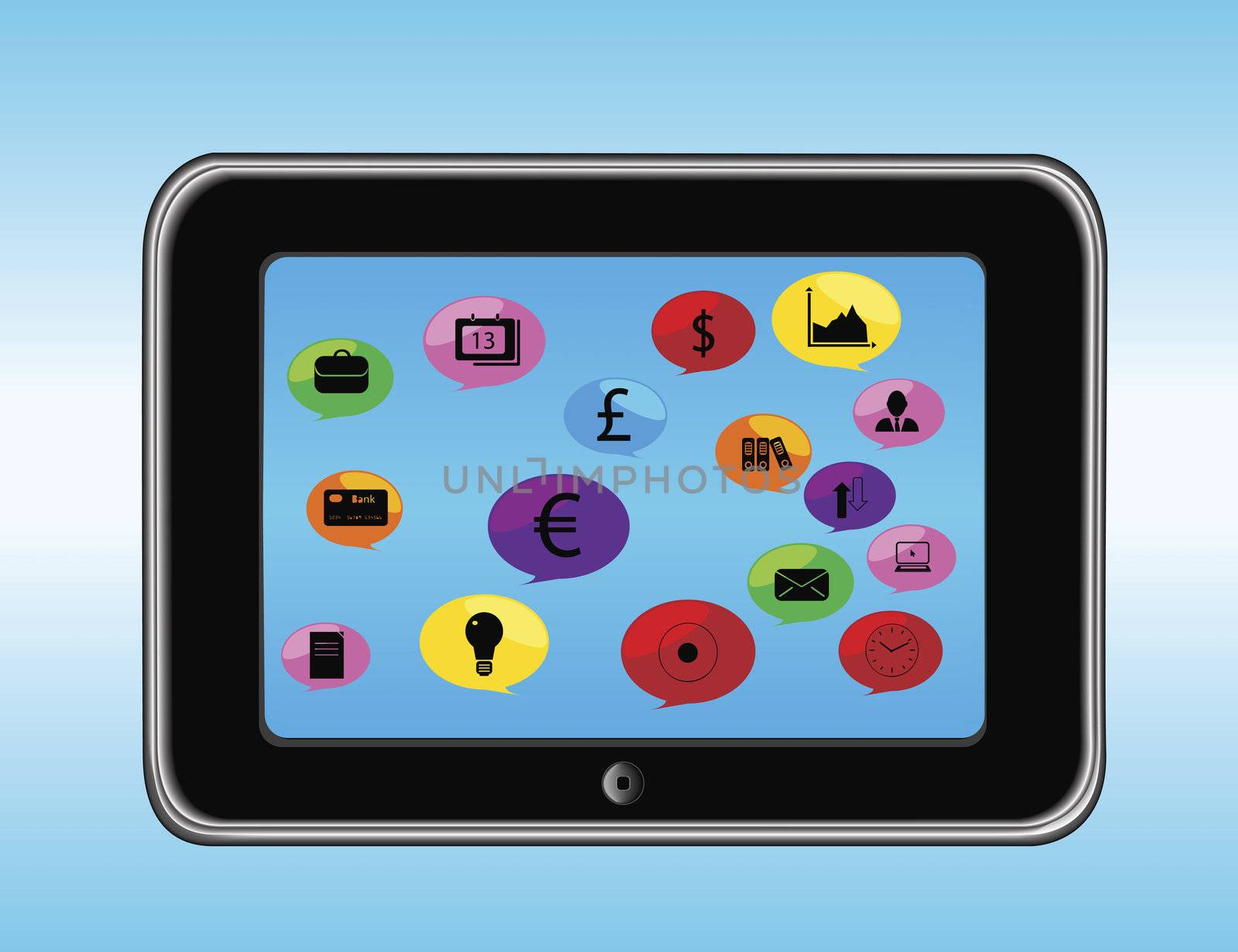 illustration of a tablet with business icons by rusuangela