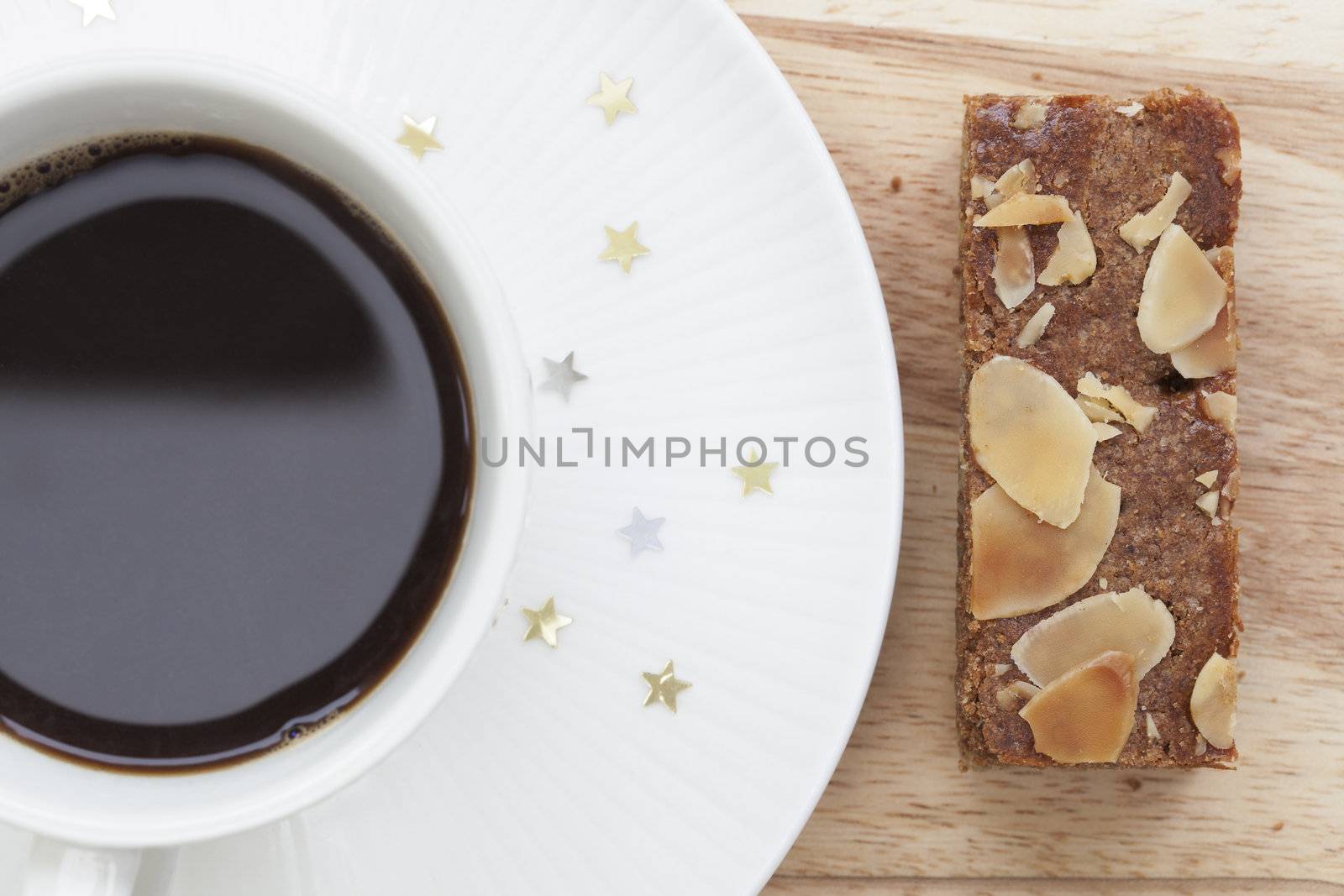 A coffee break with almond filled speculaas cake