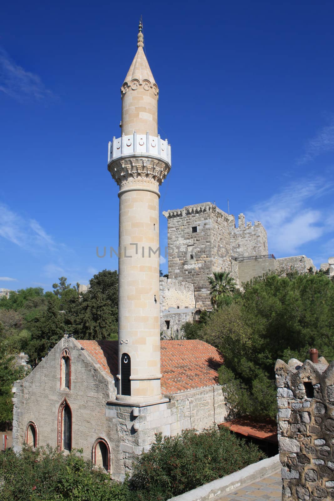 Medieval castle of St Peter and mosque (Suleymaniye Camii), Bodrum, Mugla Province, Turkey.