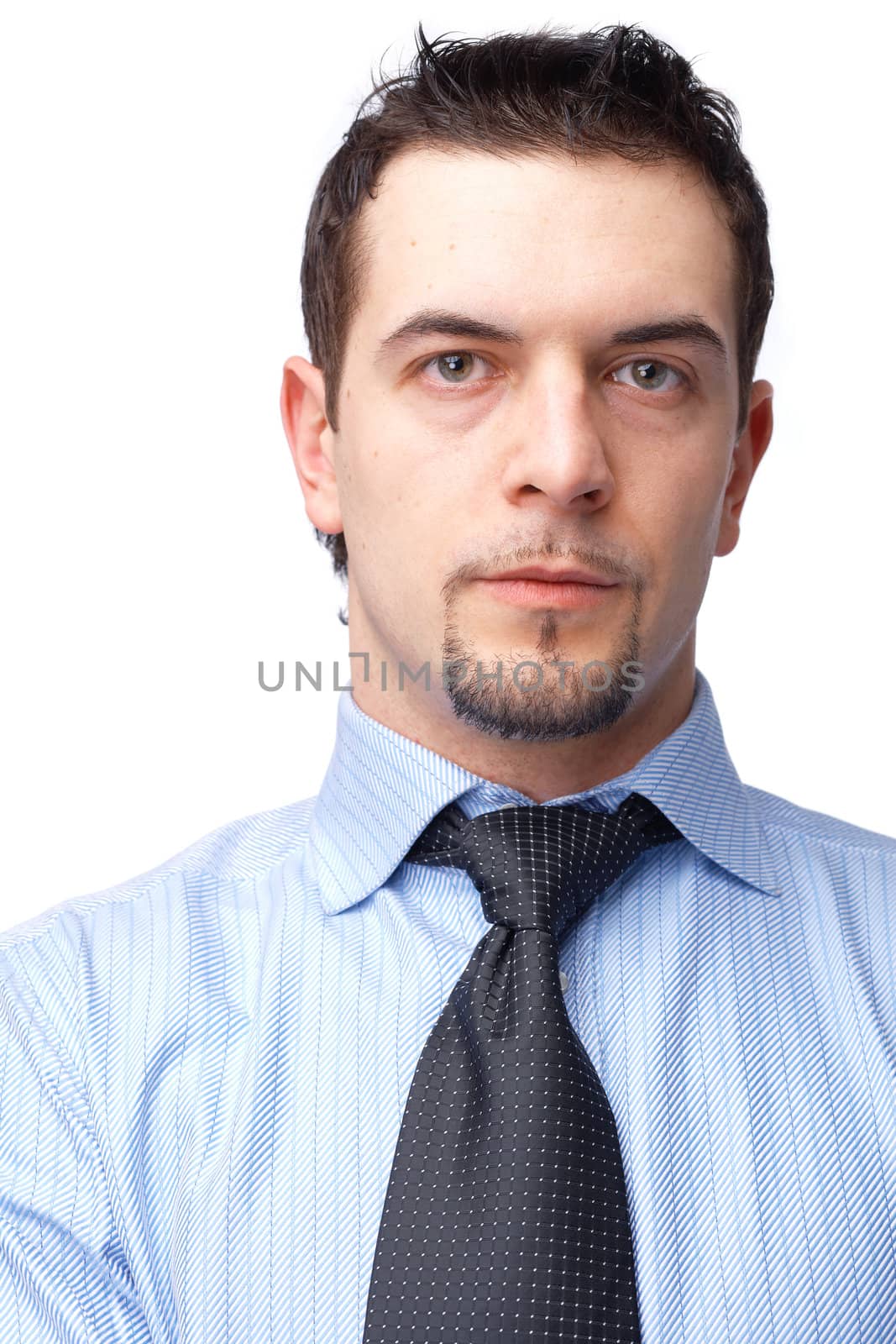 Close-up portrait of a businessman isolated over white background.