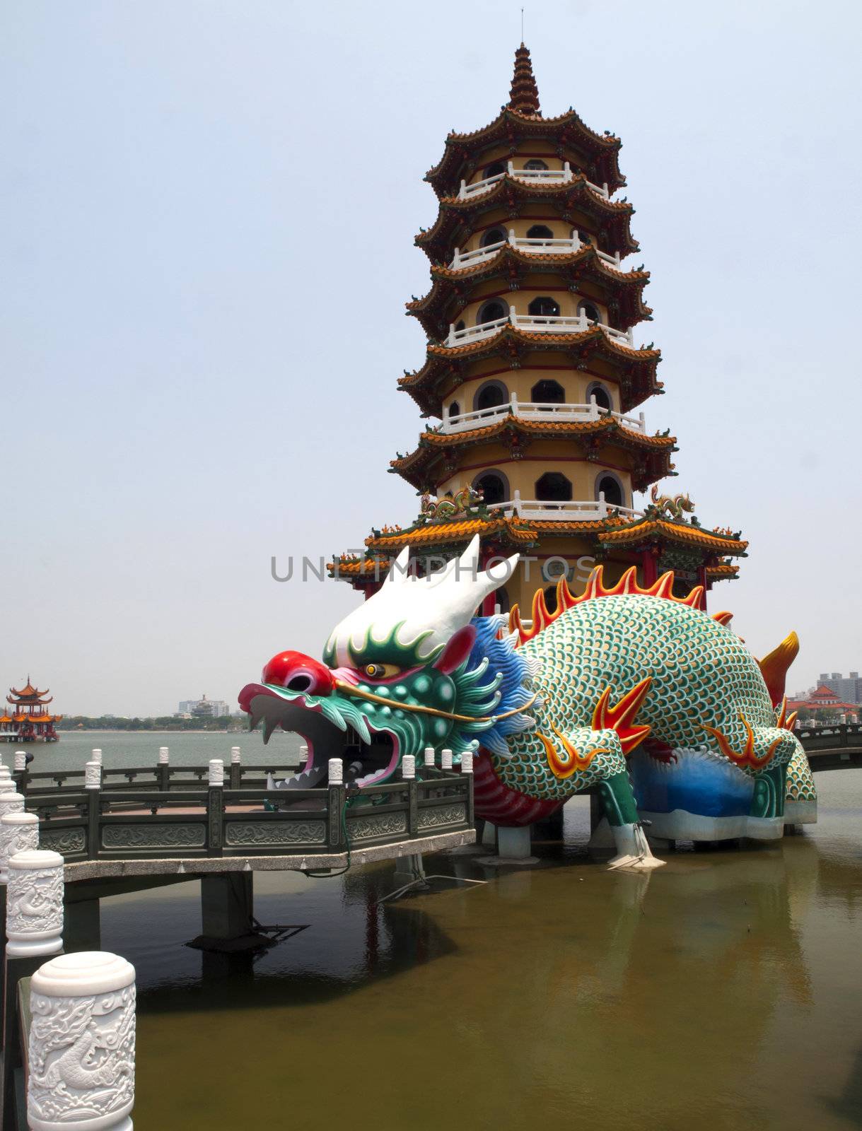 The Dragon tower beside of the Tiger tower in Taiwan
