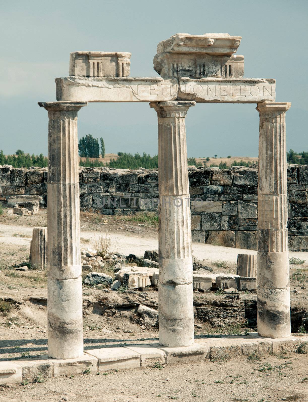 Old famous ruins in Hierapolis near Pamukkale Turkey