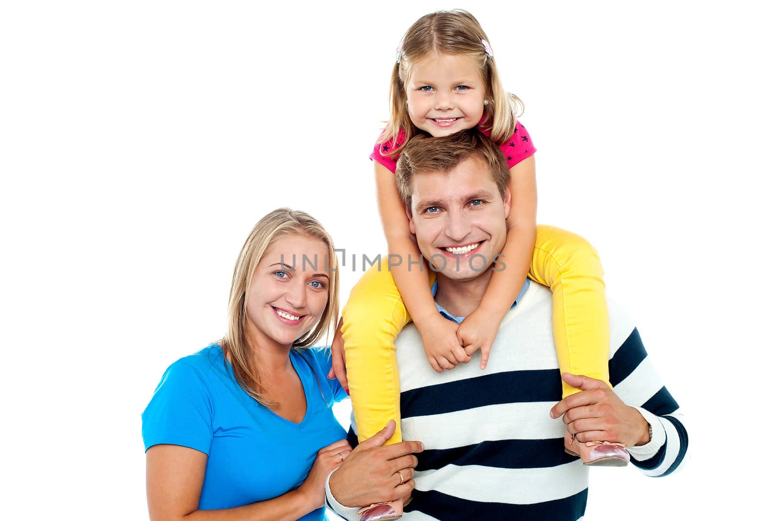Photo of a cheerful family enjoying isolated on white background