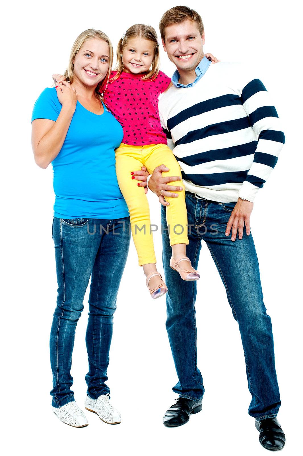 Full length portrait of a cheerful family of three by stockyimages