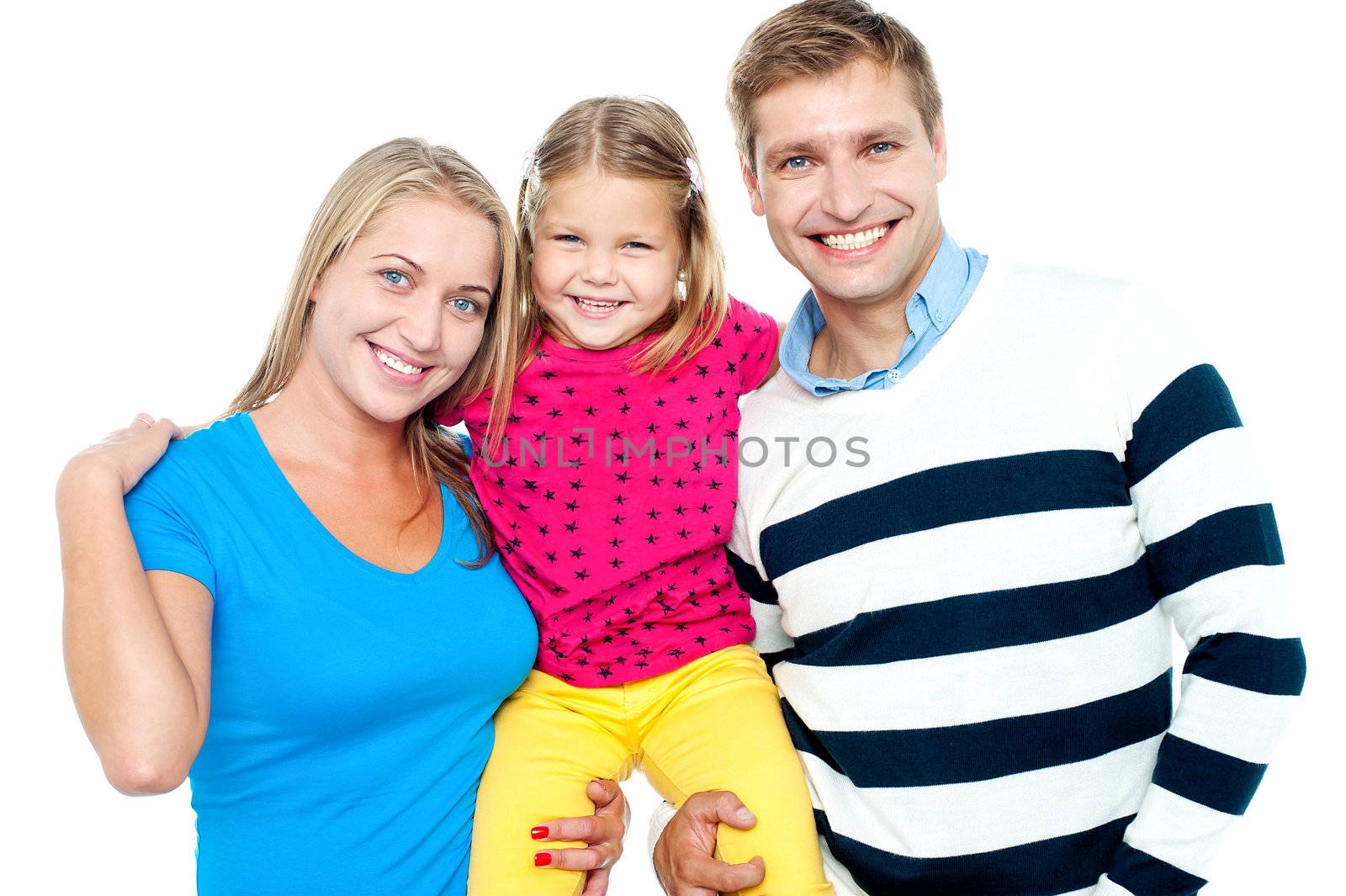 Family portrait on a white background. Complete family