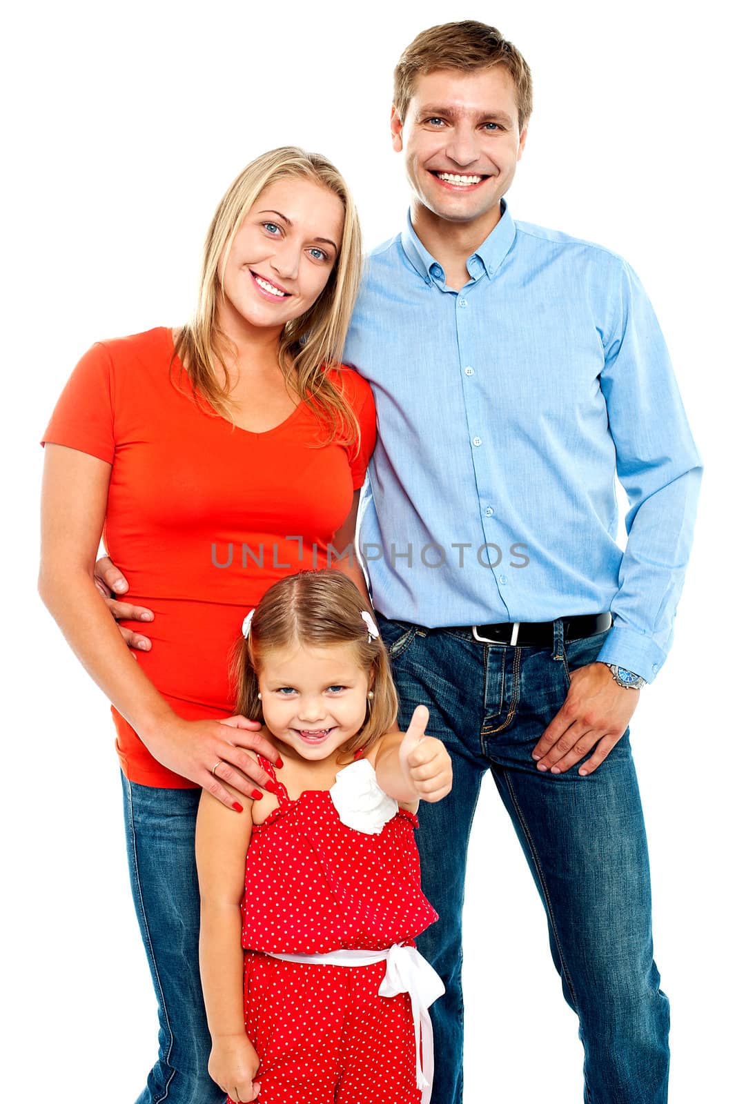 Smiling family on a white background by stockyimages