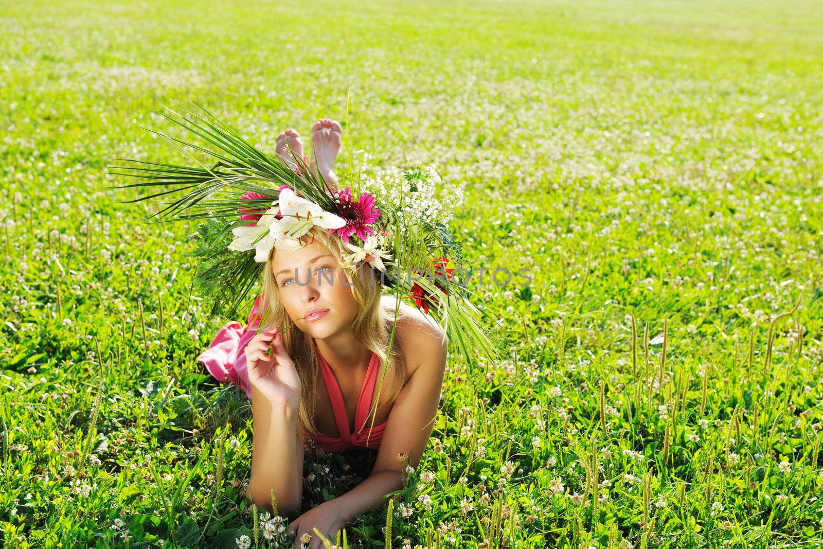 Girl with a wreath made from flowers