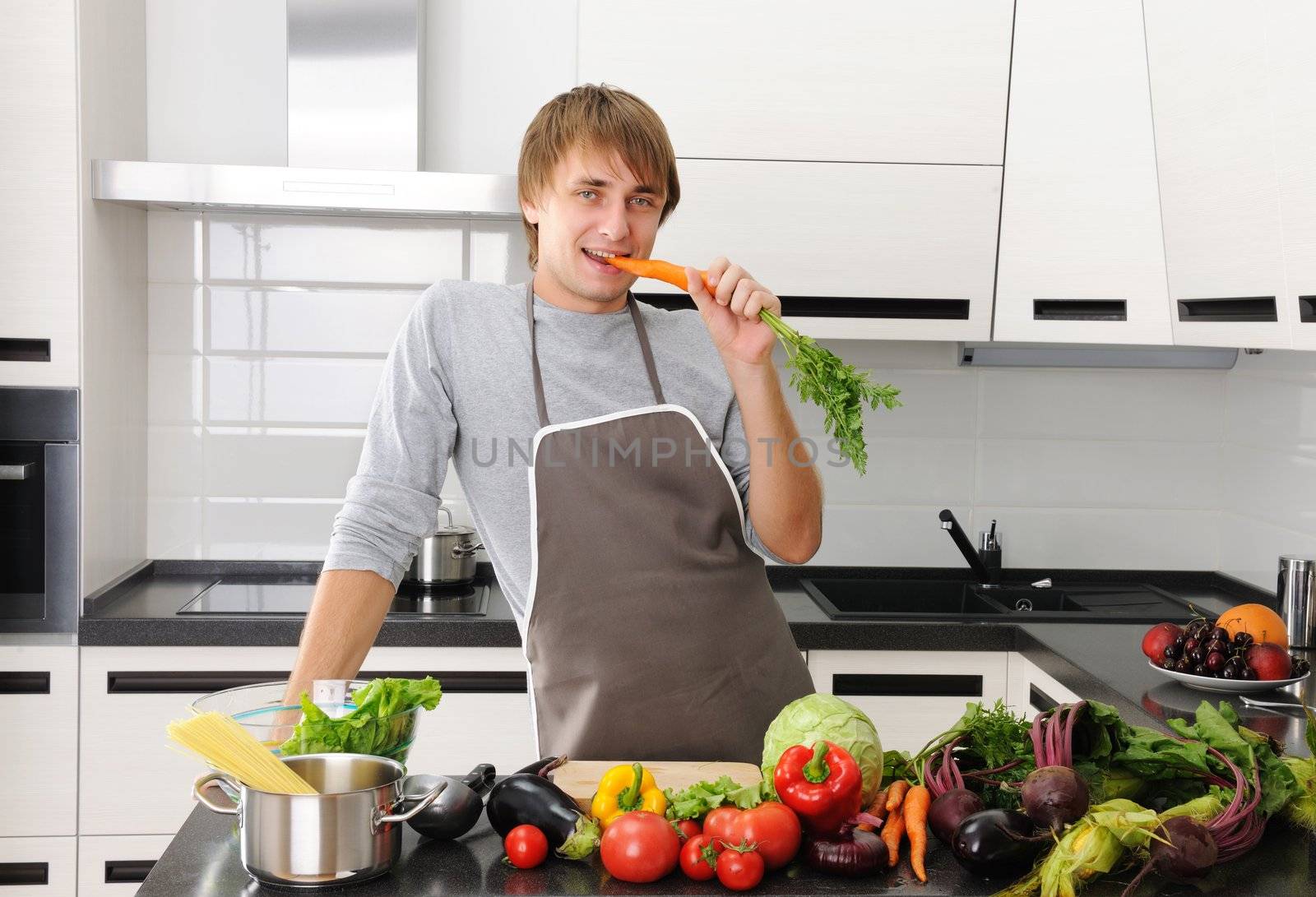 Man cooking in modern kitchen