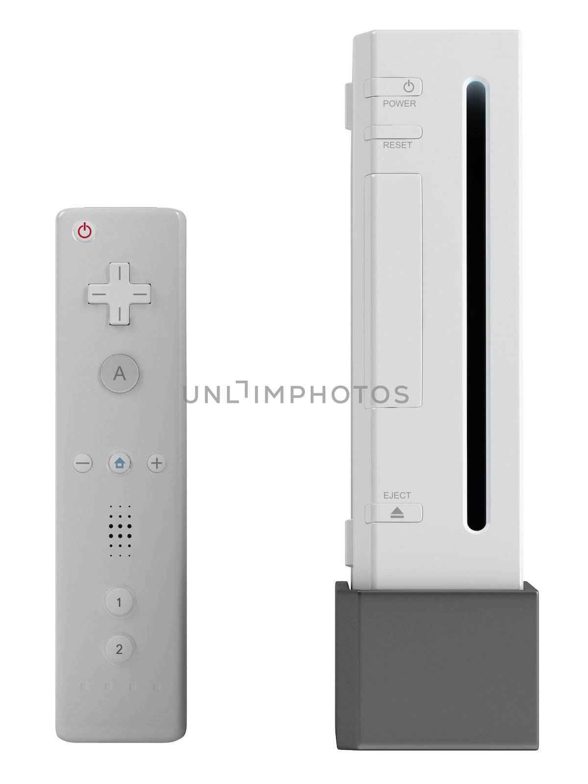 Video gaming console and control isolated on a white background