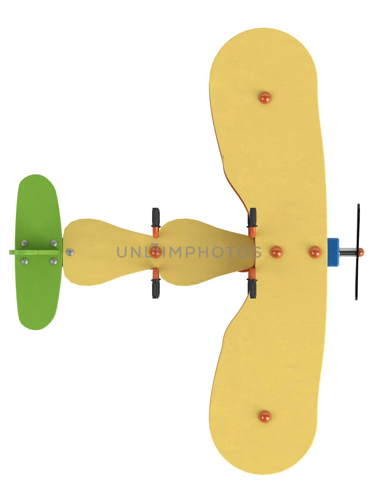 Bouncy aeroplane on springs for preschool children to ride on in a playground isolated on a white background