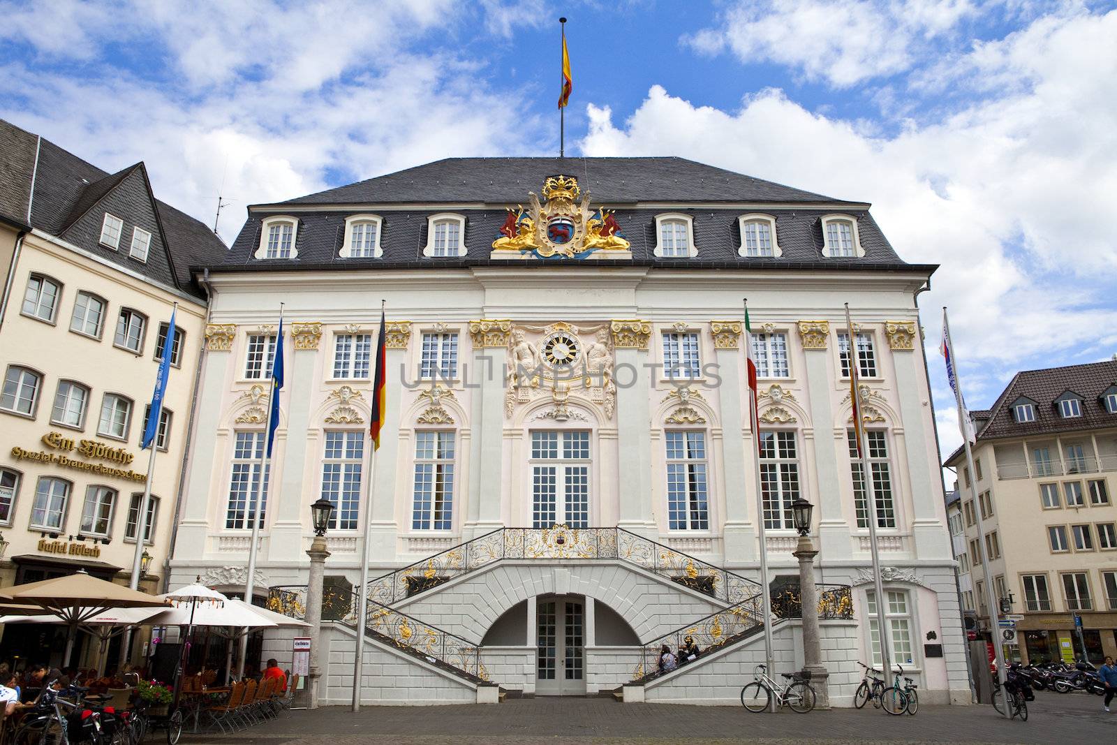The historic Town Hall (Rathaus) of Bonn in Germany.  View from the Market Square.
