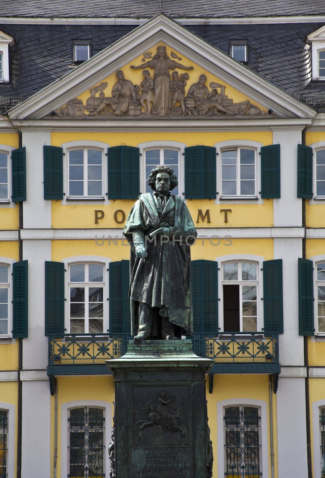 Beethoven statue in Bonn, Germany.  Bonn was the home of Ludwig van Beethoven from the 1790s. The statue is located in M�nsterplatz.