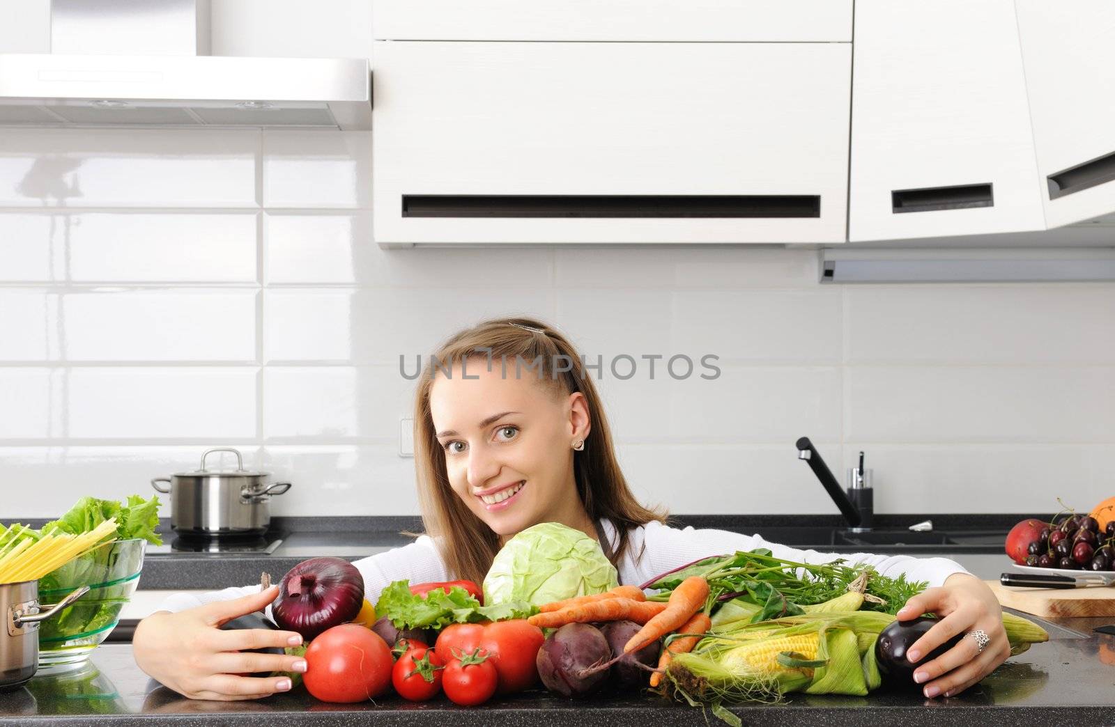 Woman cooking in modern kitchen