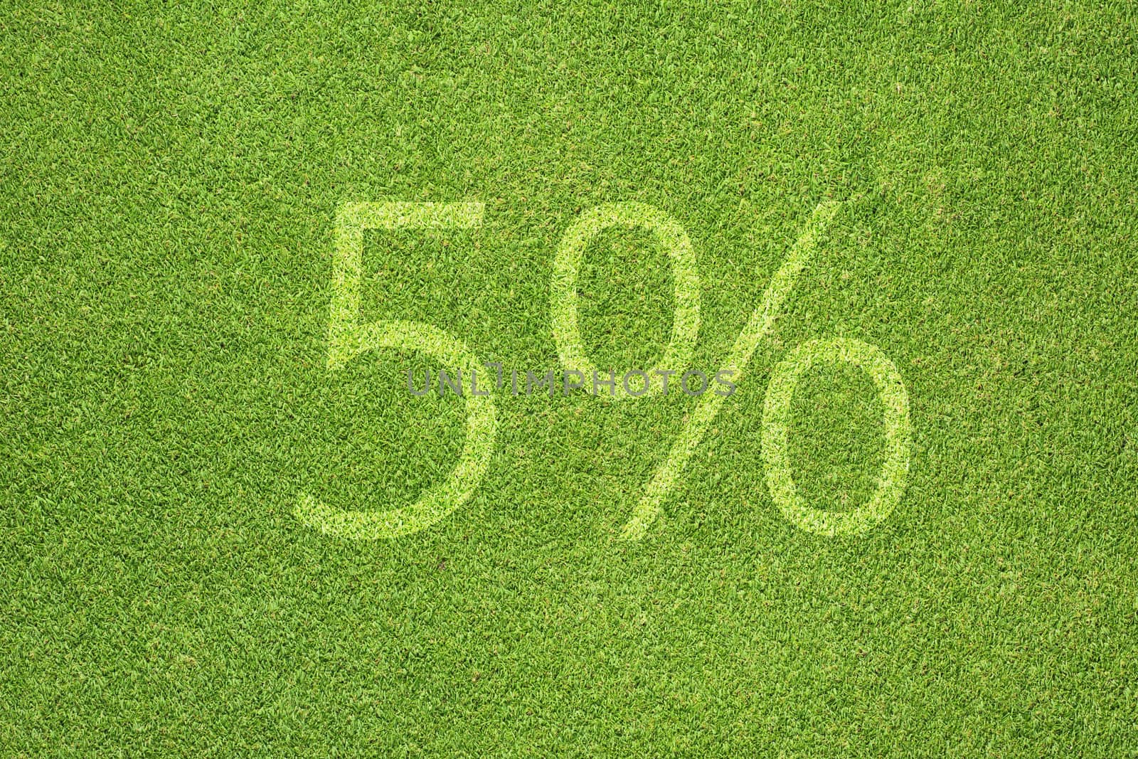 Percent icon on green grass texture and background 