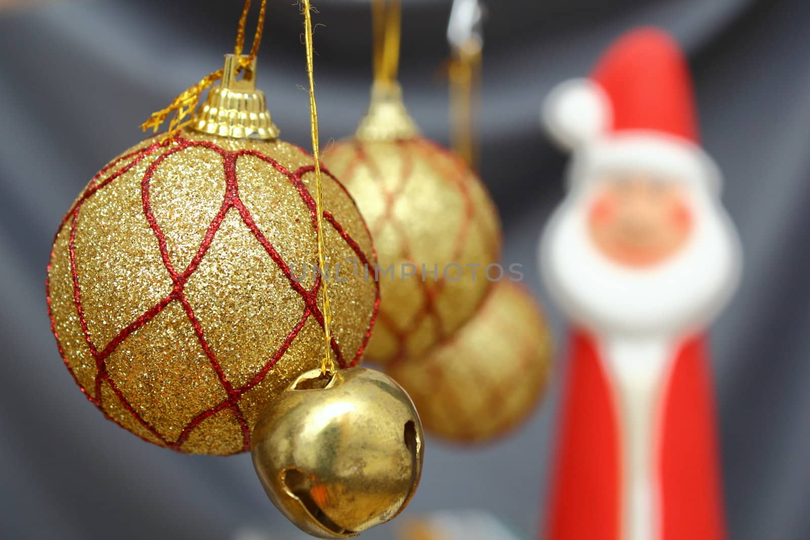 christmas globes and a little gold bell