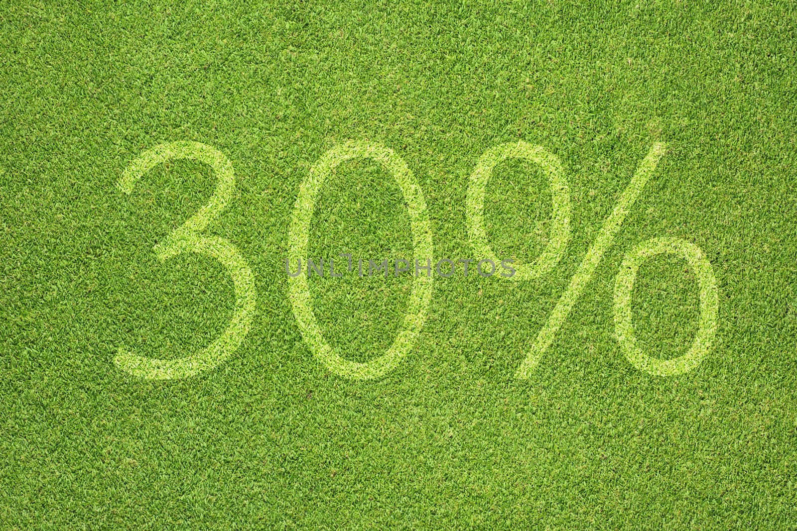 Percent icon on green grass texture and background 