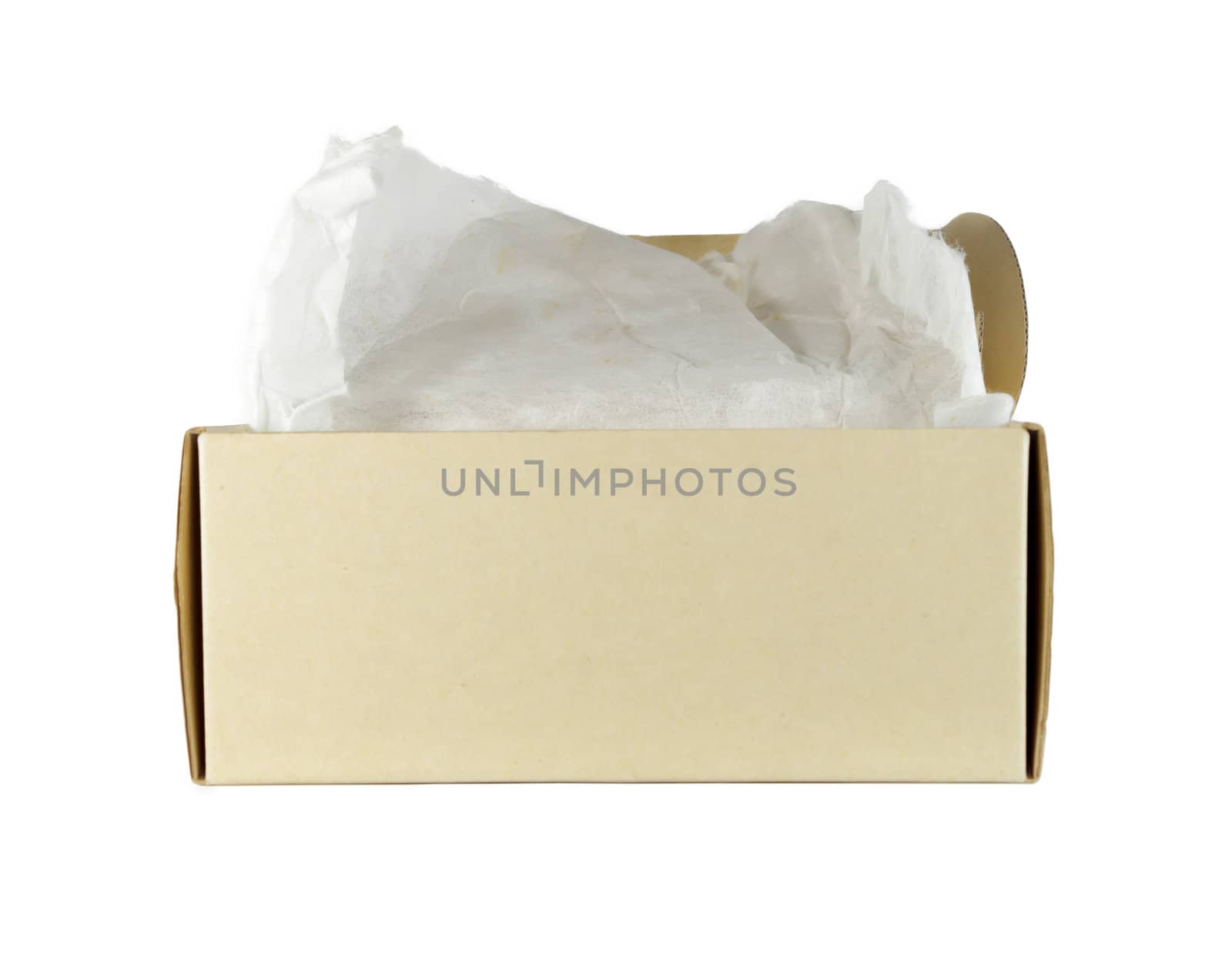Closeup cardboard box, isolated on white background.