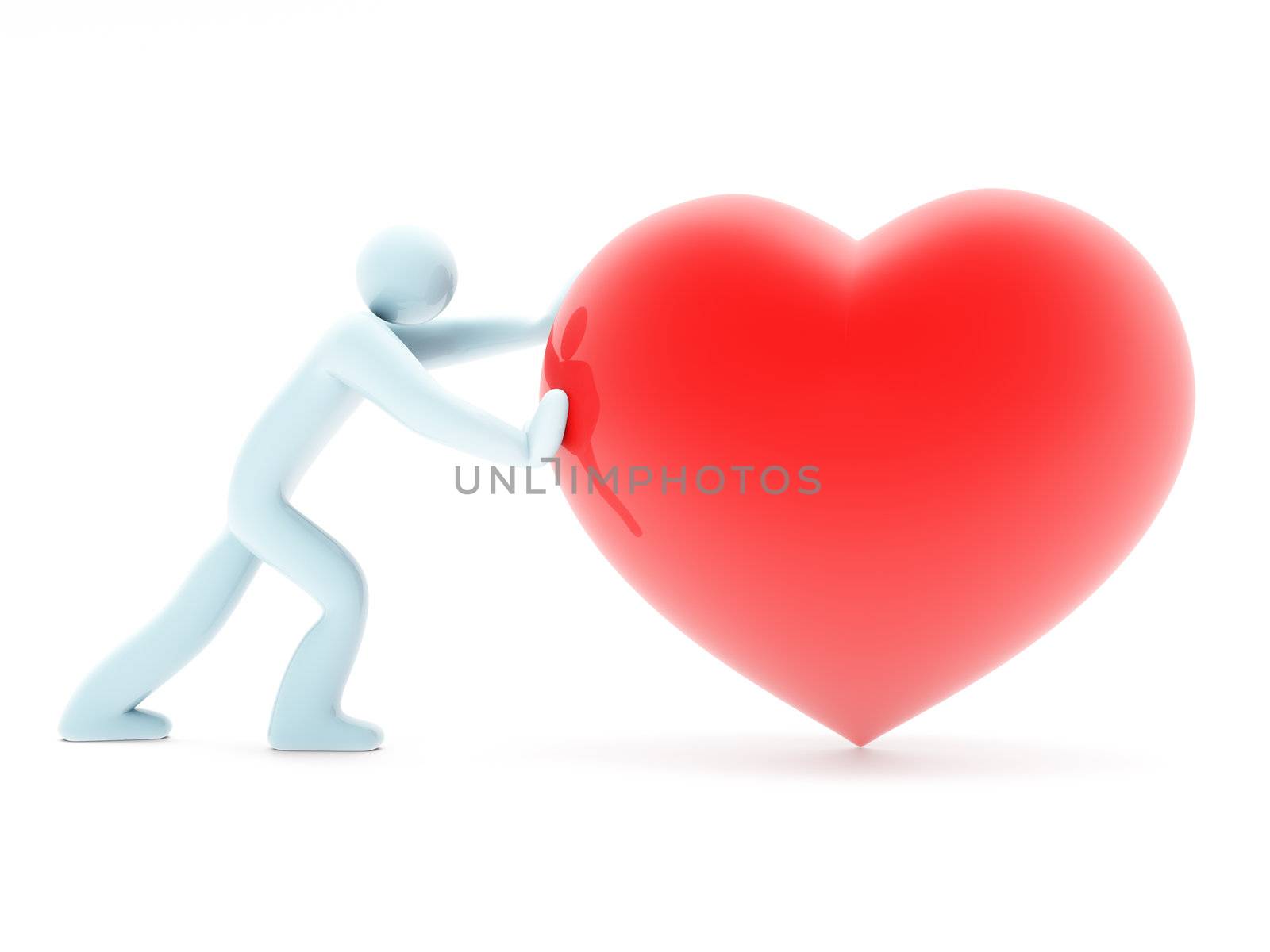 Man figure pushing beautiful red heart by maxkabakov