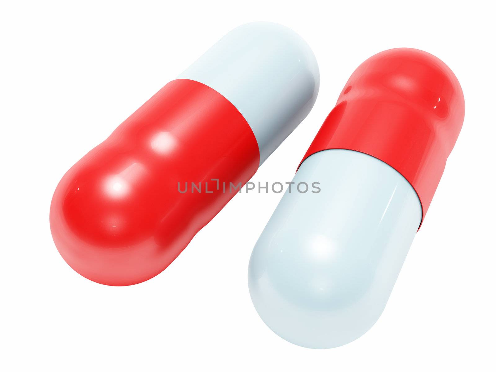 Two shiny white-blue medical pills isolated by maxkabakov