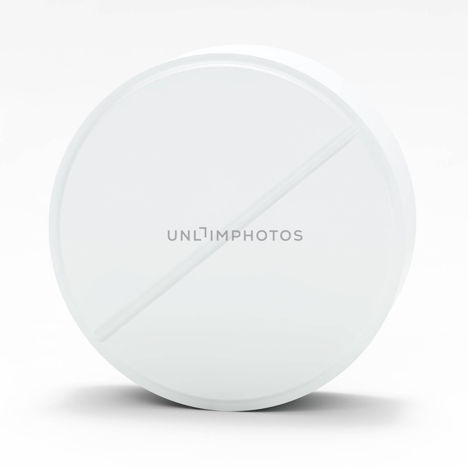 White medical pill on white background, with shadow