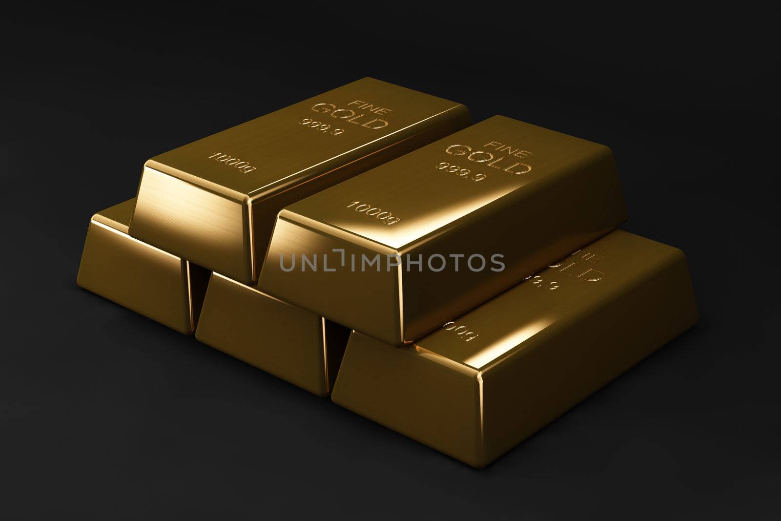 Gold ingot on dark background, 3d render